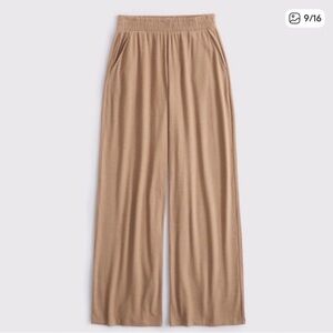 Abercrombie & Fitch Lounge Brushed Wide Leg Sweatpants in Light Brown